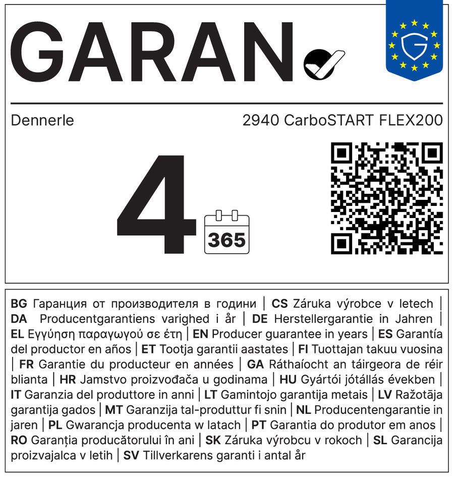 EU-Garantielabel für Dennerle Carbo START Flex200